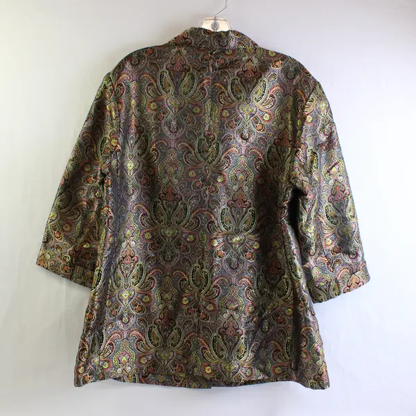 Chico's Design Boho Multicolor 3/4-Sleeve Satin Button-Up Women's Size 3