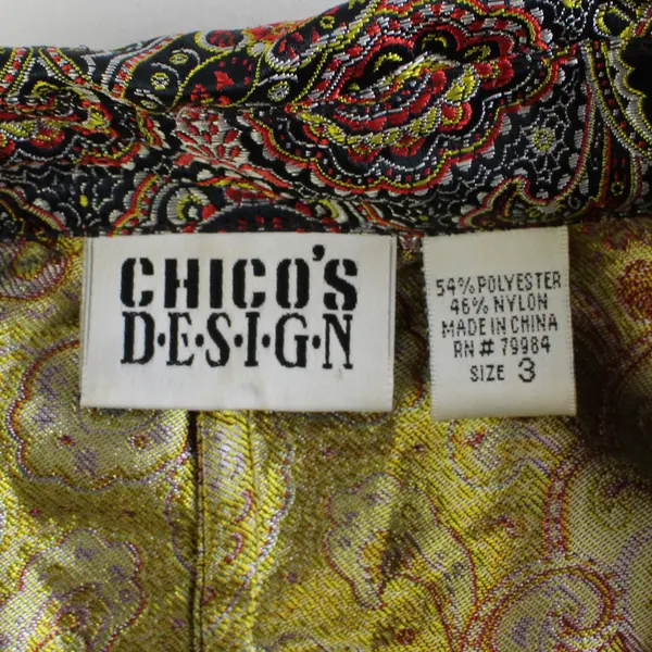 Chico's Design Boho Multicolor 3/4-Sleeve Satin Button-Up Women's Size 3
