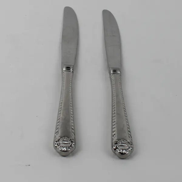 Lot of 2 Wallace Silver French Shell Pattern 18/8 SS Dinner Knives 8.75" Good 
