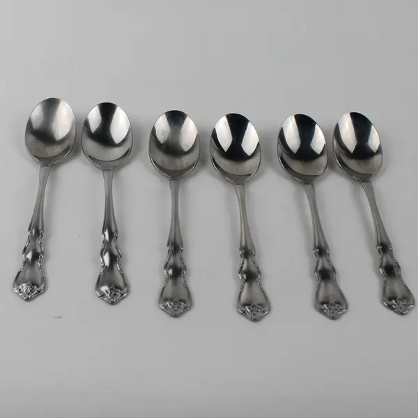 Lot of 6 Wallace Silver Discretion Pattern Stainless Teaspoons 6" Long Rare