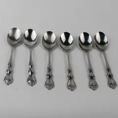 Lot of 6 Wallace Silver Discretion Pattern Stainless Teaspoons 6" Long Rare