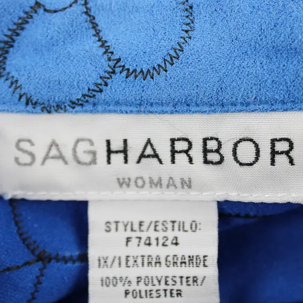 Sag Harbor Floral Embroidered Blue Faux Suede Button-Up Women's Size 1X