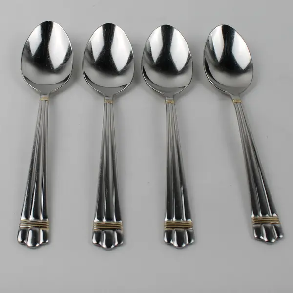Lot of 4 Wallace Silver Golden Apollo 18/8 Soup Spoons W/Gold Accents 7.25" Rare