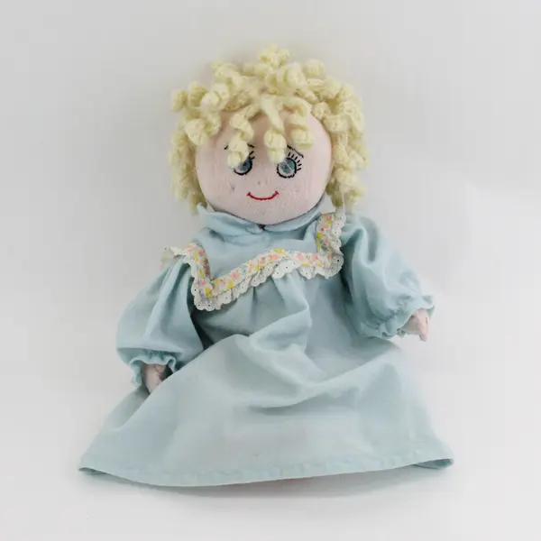 Handmade Flannel Rag Doll With Knit Hair Embroidered Face 15.5"