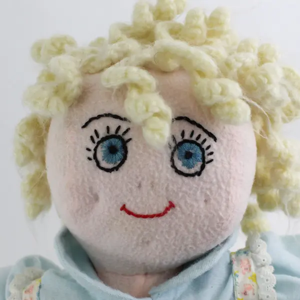 Handmade Flannel Rag Doll With Knit Hair Embroidered Face 15.5"