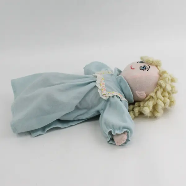 Handmade Flannel Rag Doll With Knit Hair Embroidered Face 15.5"