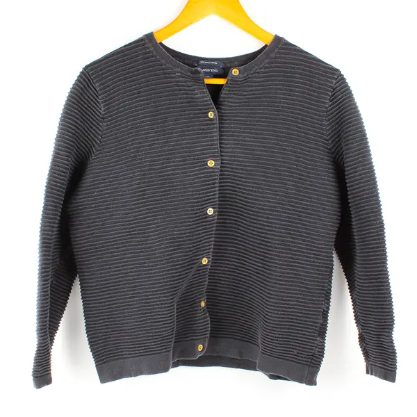 Lands' End Navy Blue Ribbed Button-Front Cardigan Women's Medium 10-12