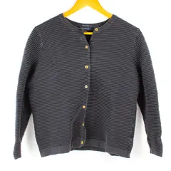 Lands' End Navy Blue Ribbed Button-Front Cardigan Women's Medium 10-12