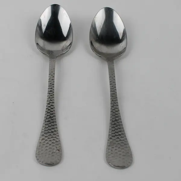Lot of 2 Wallace Silver Hammered Pattern Stainless Oval Soup Spoons 8.25" Good
