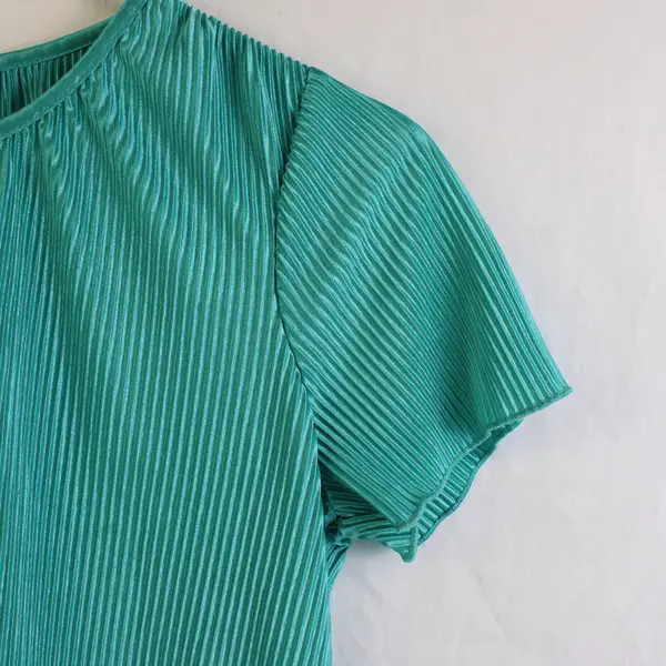 Ro & De Top Teal Ribbed Short-Sleeved Top Women's Size XS