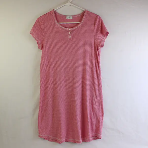 Jockey Pink and White Striped Knee-Length T-Shirt Dress Women's Small