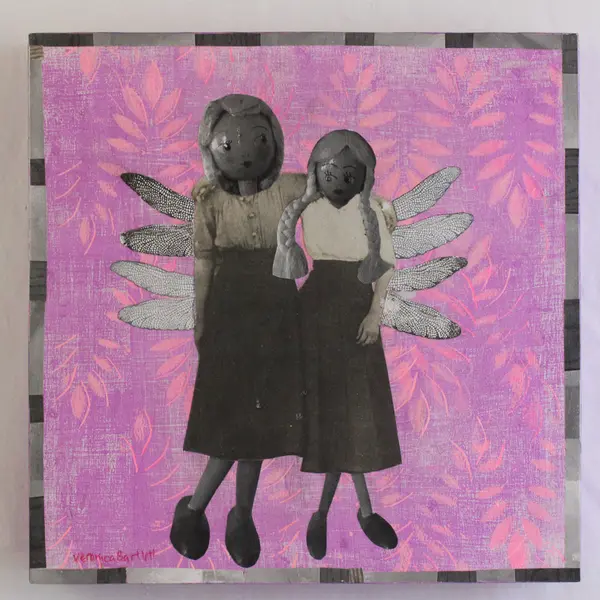 Gladys + Friend by Veronica Bartlett Collage Art on Wood Panel 8" x 8" 