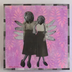 Gladys + Friend by Veronica Bartlett Collage Art on Wood Panel 8" x 8" 