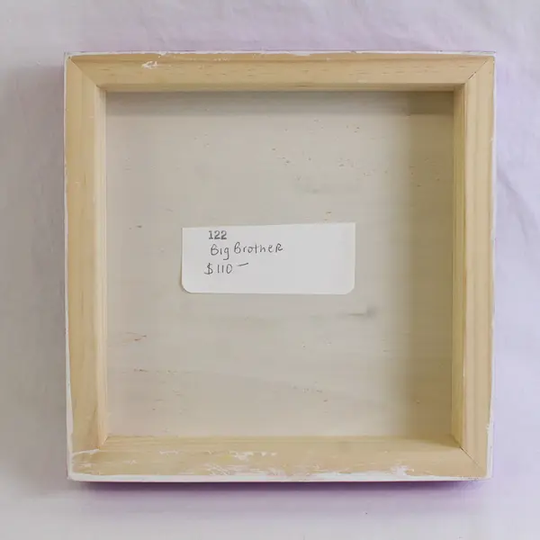 Big Brother by Veronica Bartlett Collage Art on Wood Panel 8" x 8" 