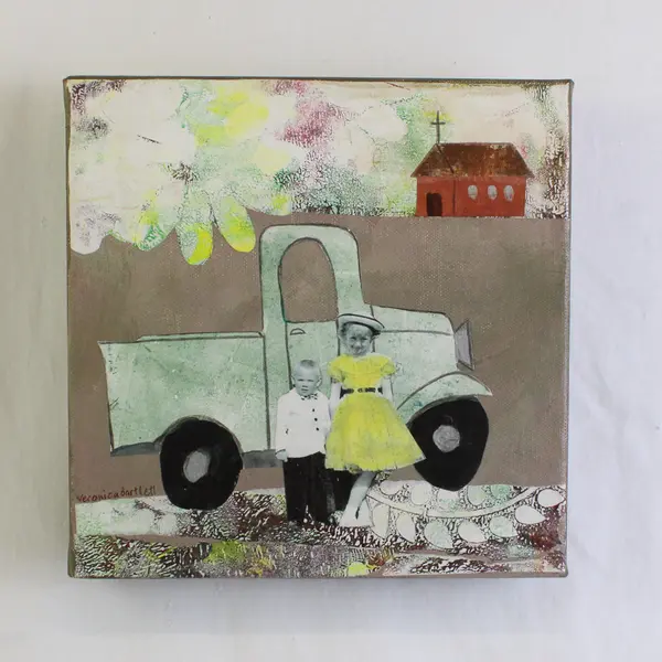 Quirky Mixed Media Art by Veronica Bartlett Collage on Canvas 8" x 8"