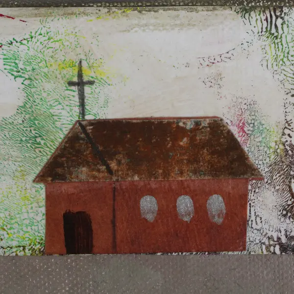 Quirky Mixed Media Art by Veronica Bartlett Collage on Canvas 8" x 8"