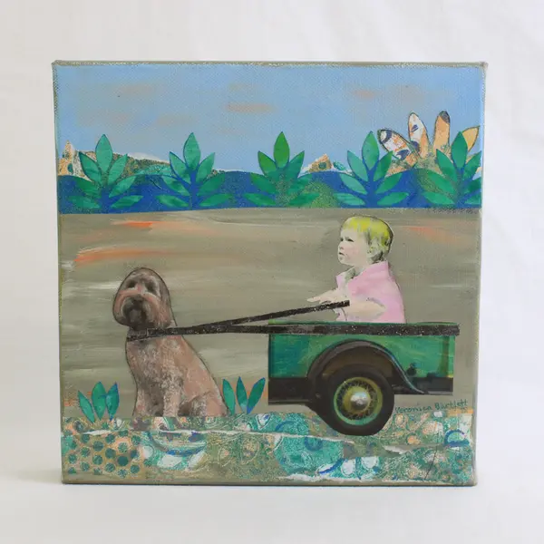 Colorful Quirky Mixed Media Art by Veronica Bartlett Collage on Canvas 8" x 8"