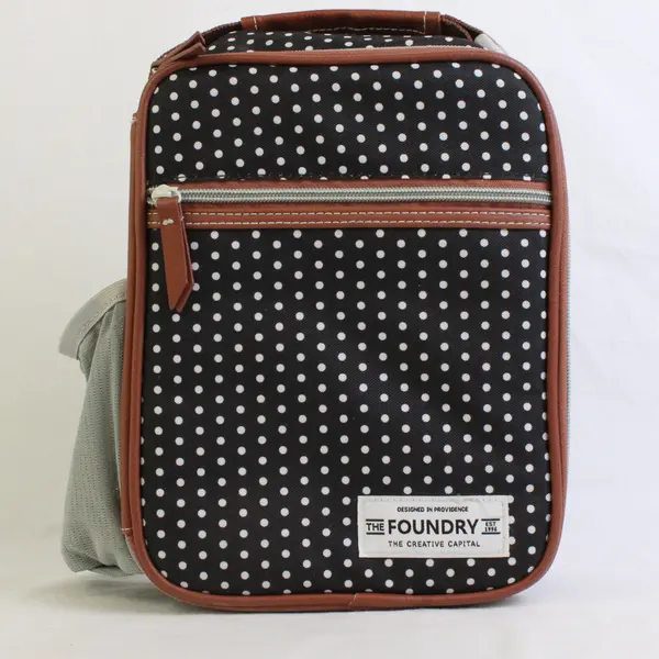 The Foundry Black & White Polka Dot Lunchbox with Handle and Drink Holder 