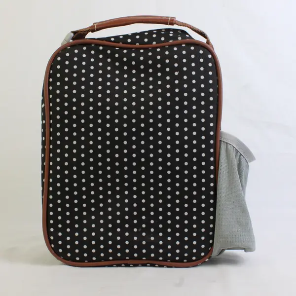 The Foundry Black & White Polka Dot Lunchbox with Handle and Drink Holder 