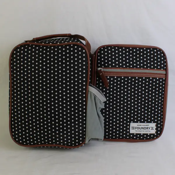 The Foundry Black & White Polka Dot Lunchbox with Handle and Drink Holder 