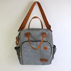 Tuercao White & Navy Striped Large Lunch Bag with Short and Long Handles