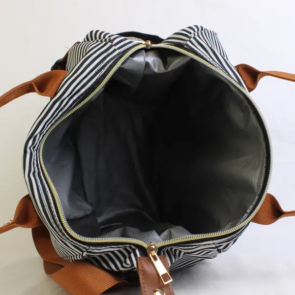 Tuercao White & Navy Striped Large Lunch Bag with Short and Long Handles