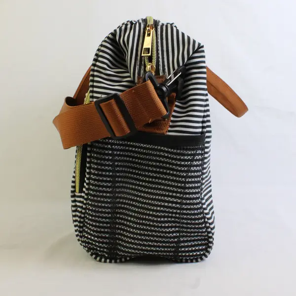 Tuercao White & Navy Striped Large Lunch Bag with Short and Long Handles