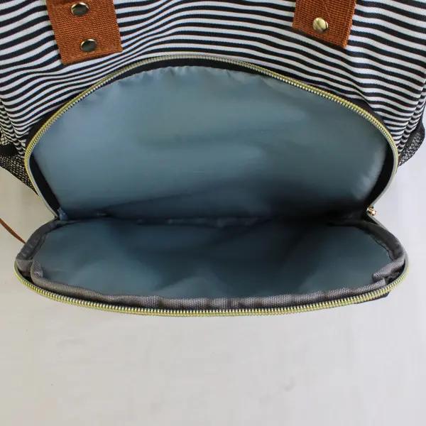 Tuercao White & Navy Striped Large Lunch Bag with Short and Long Handles