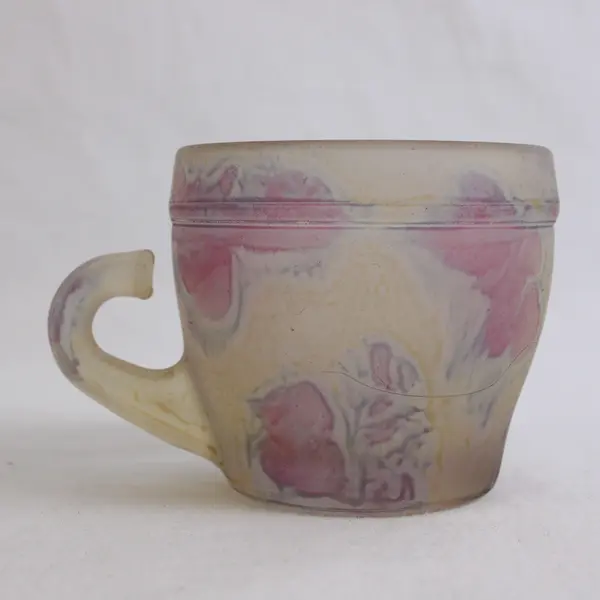 Handmade Al-Rama Floral Art Nouveau Clear/Pink Glass Cup, 2.2" Tall, Israel