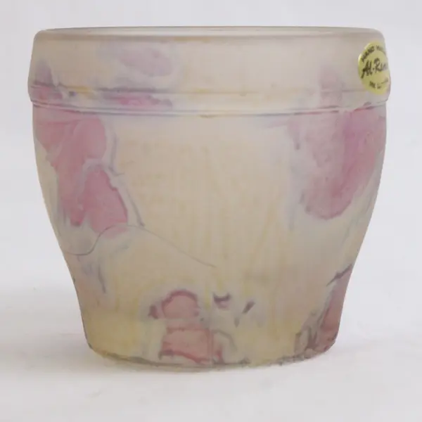 Handmade Al-Rama Floral Art Nouveau Clear/Pink Glass Cup, 2.2" Tall, Israel