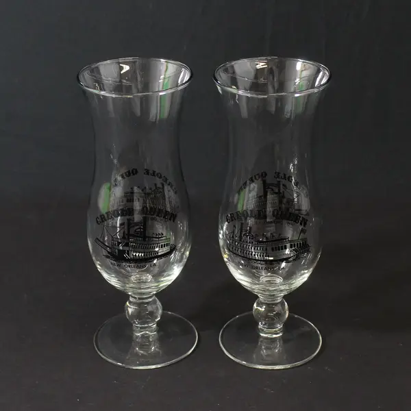 Lot of 2 Vintage Souvenir Creole Queen Hurricane Cocktail Glasses 