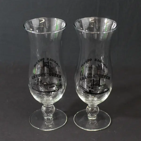 Lot of 2 Vintage Souvenir Creole Queen Hurricane Cocktail Glasses 