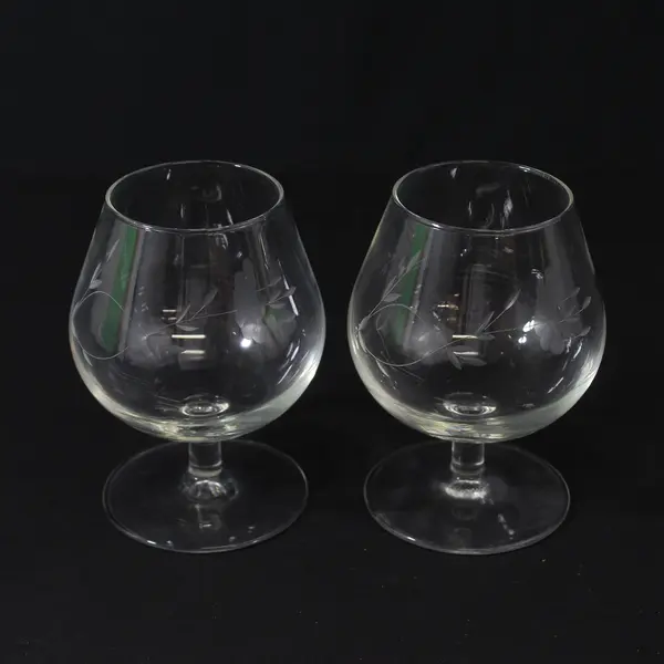 2 Princess House Heritage Pattern Crystal Brandy Snifter Glasses 4.5"