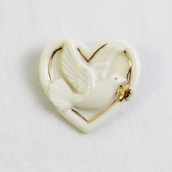 Vintage Lenox Porcelain Dove Heart Pin Brooch 1-1/2"