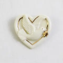 Vintage Lenox Porcelain Dove Heart Pin Brooch 1-1/2"