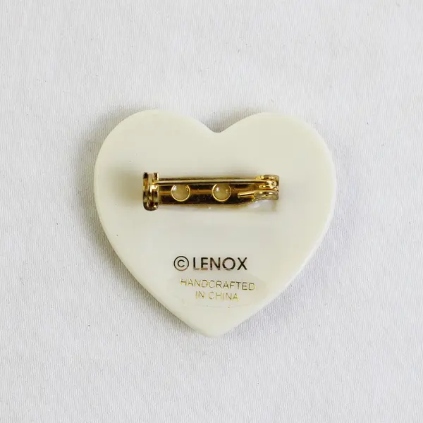 Vintage Lenox Porcelain Dove Heart Pin Brooch 1-1/2"
