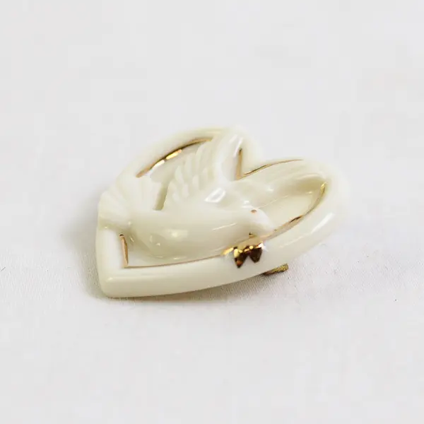 Vintage Lenox Porcelain Dove Heart Pin Brooch 1-1/2"