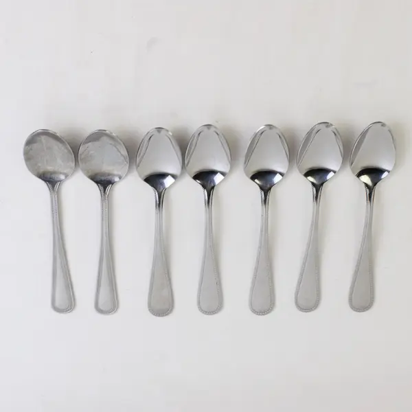 Lot Of 7 Unbranded Beaded Patterned (Stainless) Flatware Teaspoons 6.5" Long