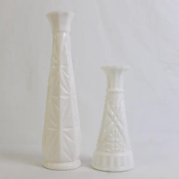 Lot of 2 Vintage Milk Glass Bud Vases 6" and 9"