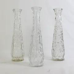 Lot of 3 Vintage Hoosier Glass Starburst Bud Vases 9" Clear