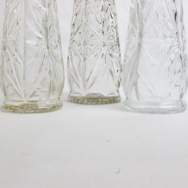 Lot of 3 Vintage Hoosier Glass Starburst Bud Vases 9" Clear