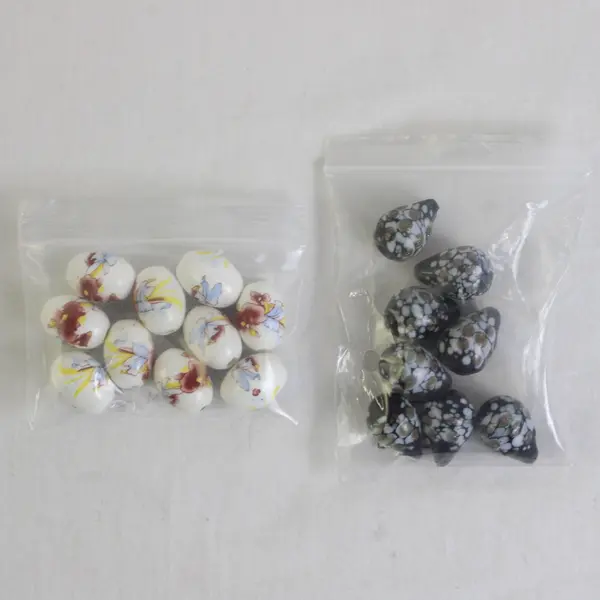 2 Small Bags of Vintage Designer Beads Teardrop & Oval Shaped, Black/White