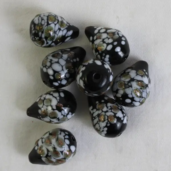 2 Small Bags of Vintage Designer Beads Teardrop & Oval Shaped, Black/White