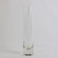 Vintage Floral Etched Glass Cylindrical Bud Vase 7" Clear