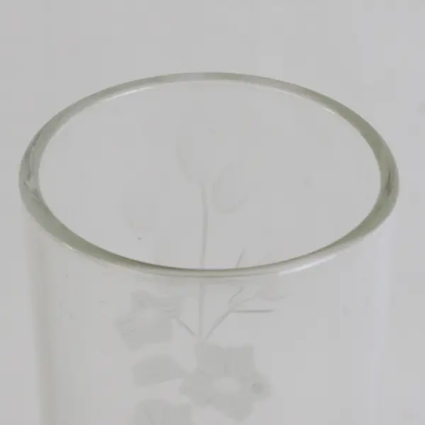 Vintage Floral Etched Glass Cylindrical Bud Vase 7" Clear