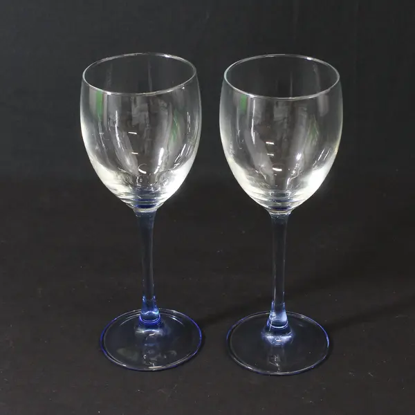 Set of 2 Vintage Luminarc Crystal Wine Glasses  Light Blue Stem And Base