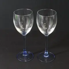 Set of 2 Vintage Luminarc Crystal Wine Glasses  Light Blue Stem And Base