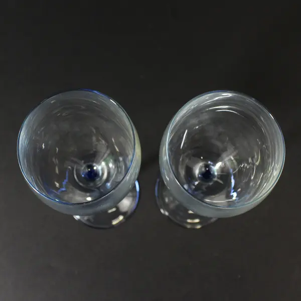 Set of 2 Vintage Luminarc Crystal Wine Glasses  Light Blue Stem And Base