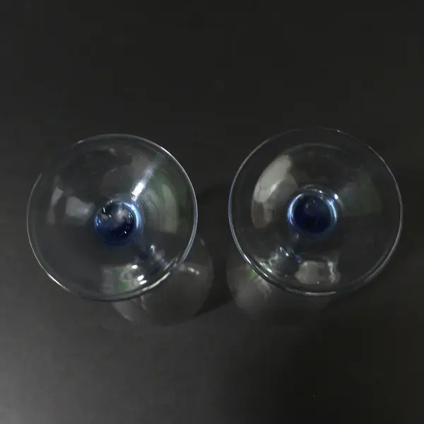 Set of 2 Vintage Luminarc Crystal Wine Glasses  Light Blue Stem And Base