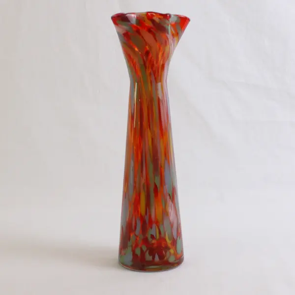Hand-Blown Multicolor Confetti Art Glass Vase 9"